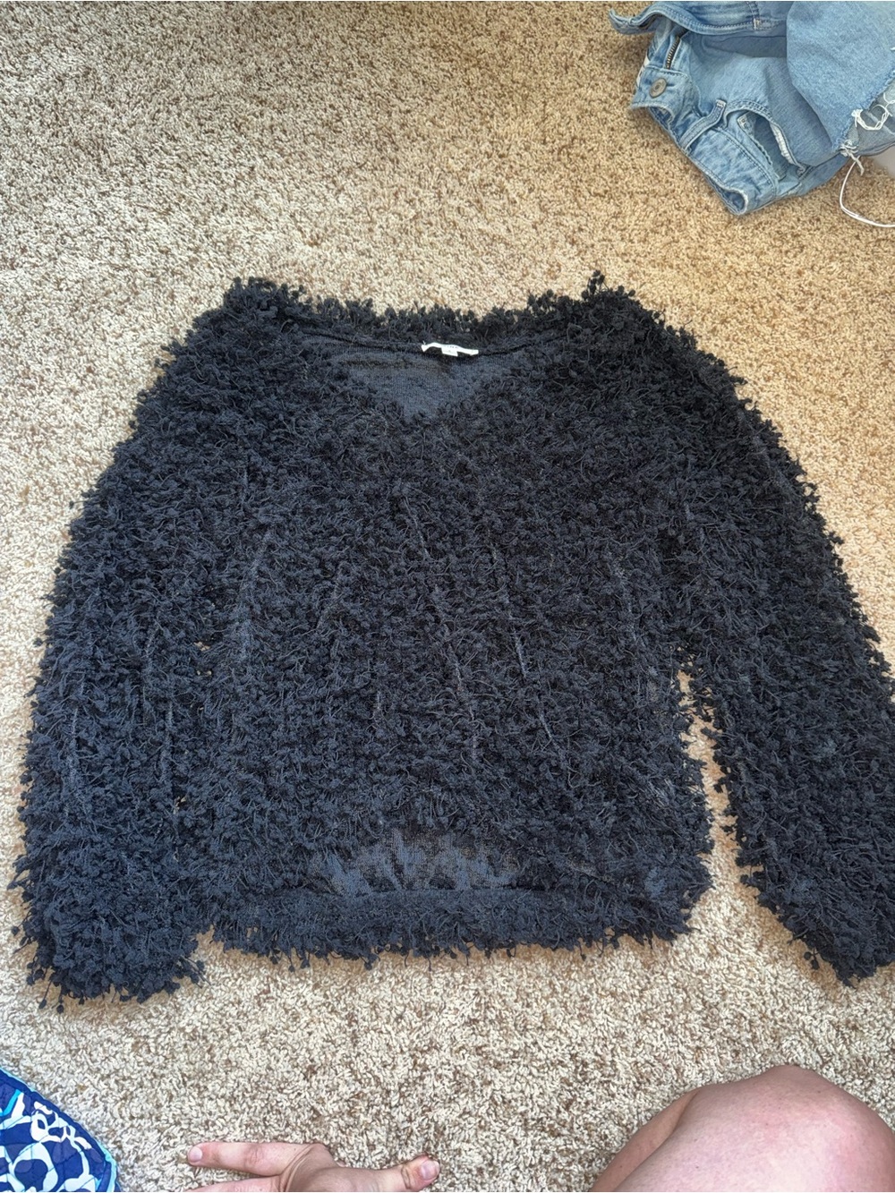 mine Black Shaggy V-Neck Sweater